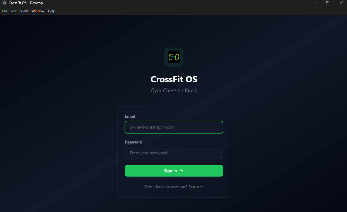 Desktop kiosk sign-in screen